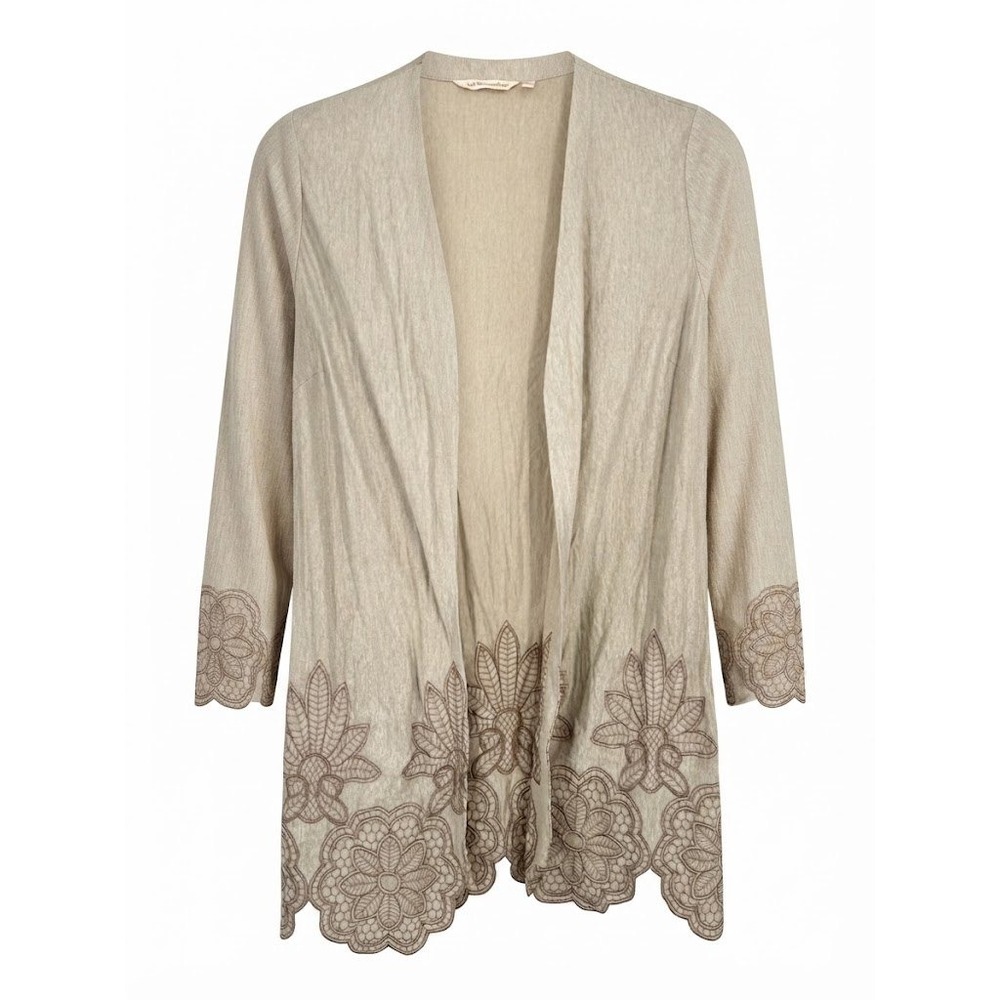 Soft Surroundings Large Brown Floral Embroidered Open Front Kimono Cardigan - CJ